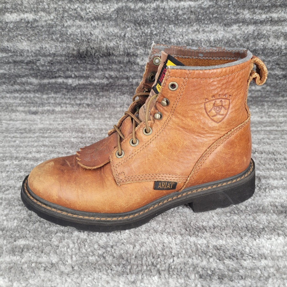 Ariat Womens 7.5B Brown Leather Lace Up Kiltie Work Boots 31080 Heritage Roper - Picture 8 of 11